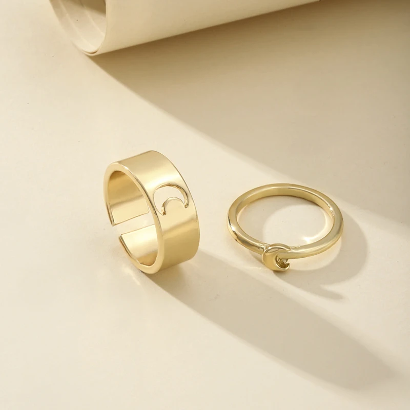 

Fashion 2-piece Ring Set Couple Ring Five-pointed Star Hollow Loving Hollow Western Style Alloy Ring Pretty Finger Jewelry