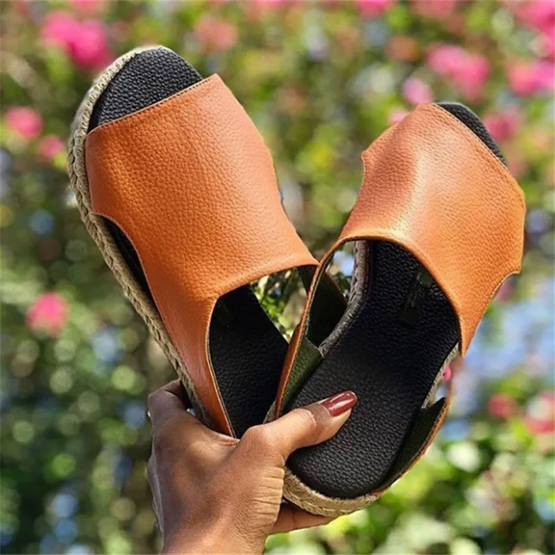 

2021 Spring Summer Women Sandals Female Flat Shoes Woman Slip On Platform Espadrille Roman Slipper Sandal Plus Sandalias Mujer