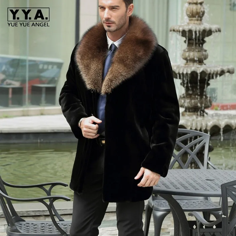 Зима 2020 модное мужское пальто с воротником из искусственного меха енота