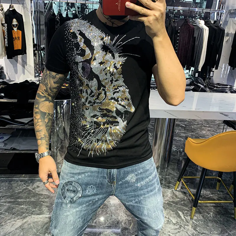

Men T Shirts Designer Diamond Design Lion Short Sleeve Summer Streetwear Hip Hop Male Tshirts Clothing Casual Cool Tops Jersey