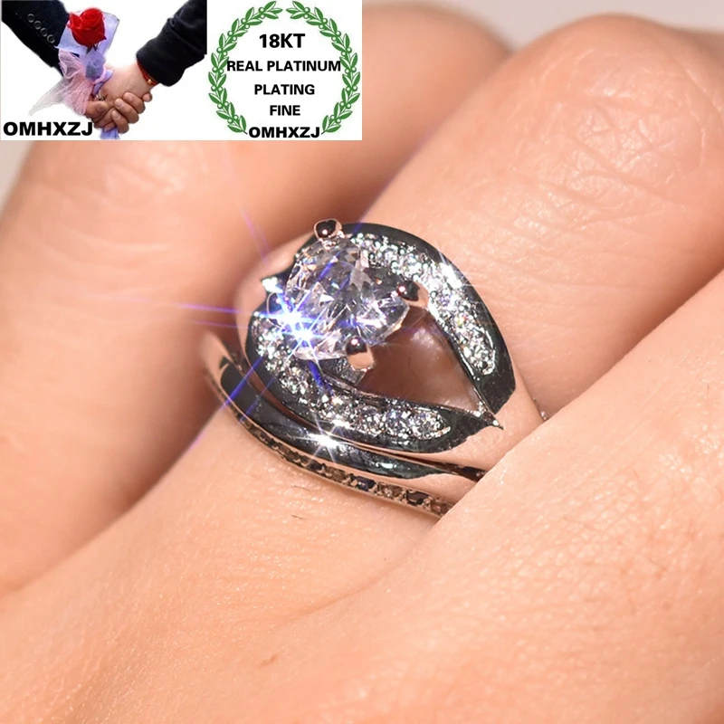

OMHXZJ Wholesale RR1141 European Fashion Fine Woman Girl Party Birthday Wedding Gift Heart AAA Zircon 18KT White Gold Ring Set