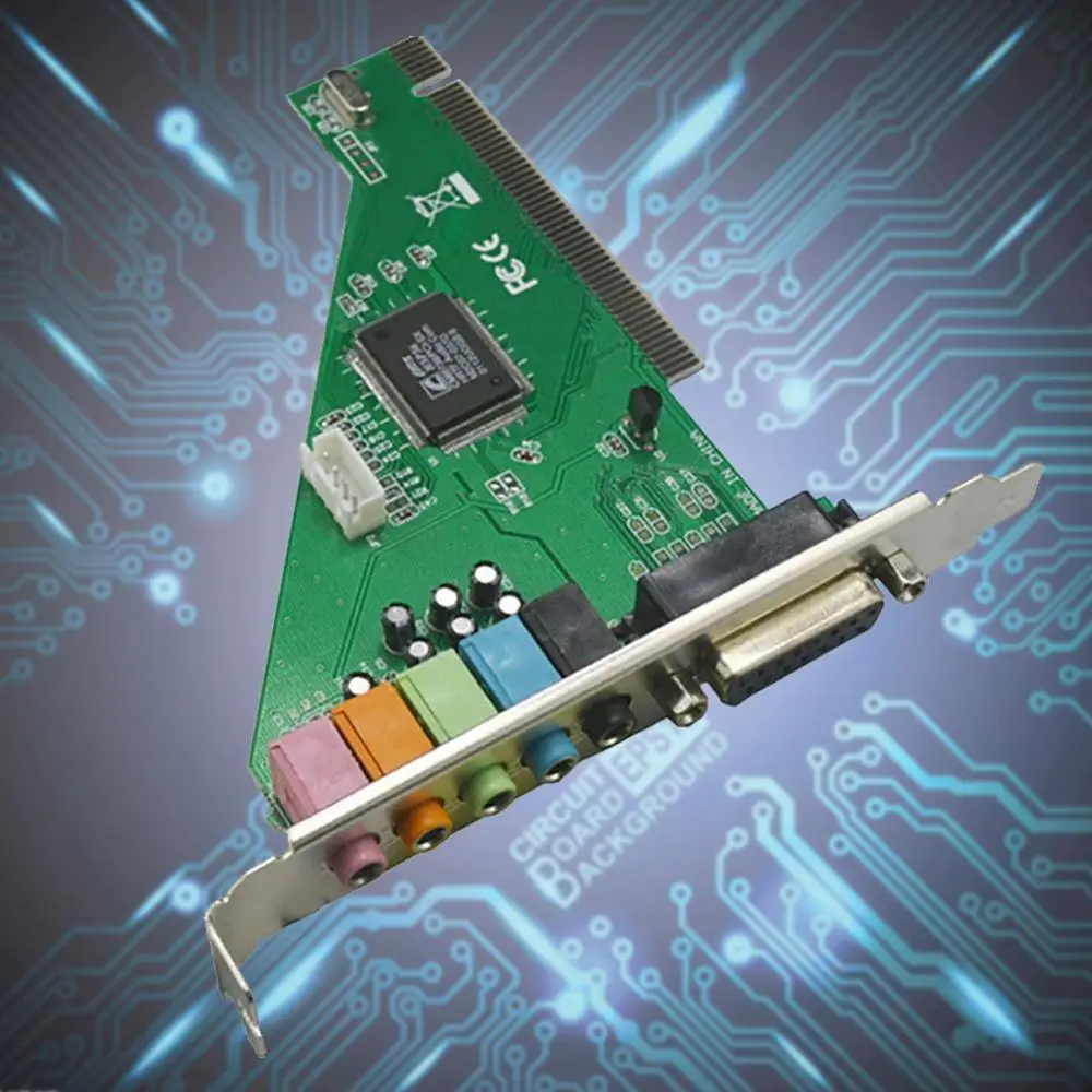 4 канальный 5 1 объемного 3D ПК Звуковая карта PCI Аудио карты w/игры Порты и разъёмы