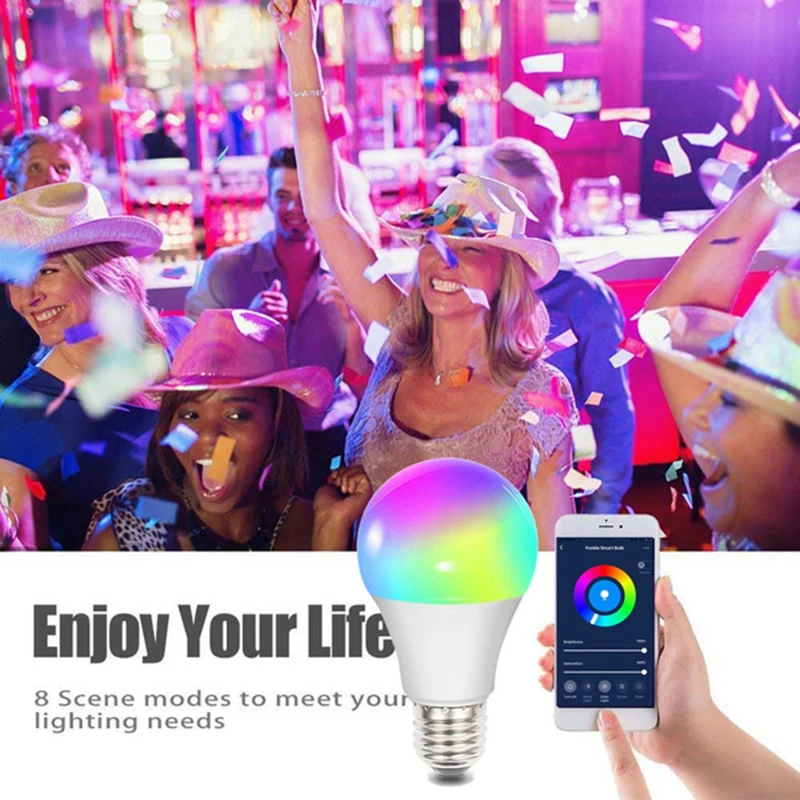 Bombilla LED inteligente con WiFi, 20W, E27, B22, Base 85-265V, RGBCW, lámpara nocturna de neón, hogar inteligente a través de Alexa y Google Home
