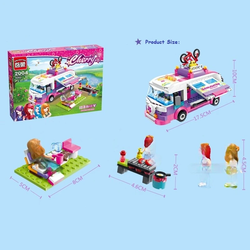 

ENLIGHTEN City Girls Princess Outing Bus Car Building Blocks Sets Bricks Model Classic Toys Kits Kids Compatible Friends House