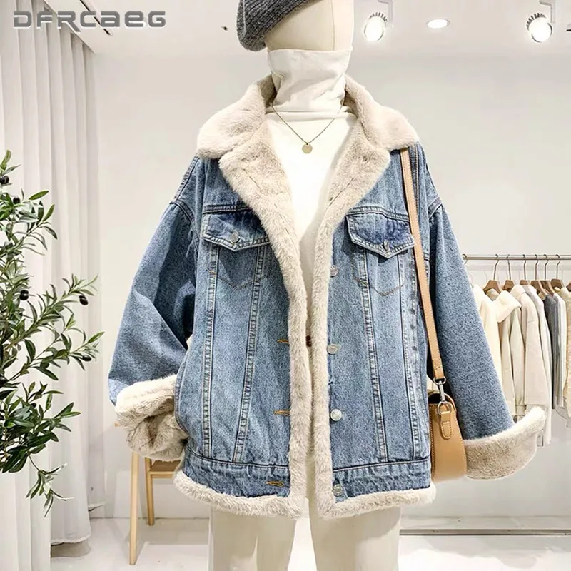 

Женская двухсторонняя куртка из денима с мехом кролика, уличная одежда с длинным рукавом, теплая джинсовая куртка, верхняя одежда, зима 2021