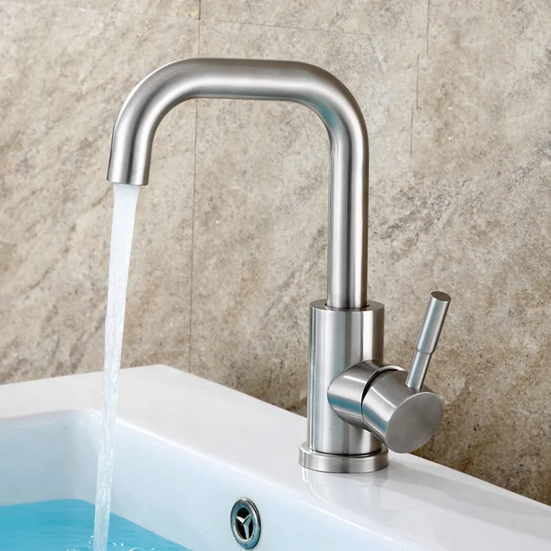 

304 Смеситель для раковины из нержавеющей стали для ванной комнаты с одним отверстием смеситель горячей и холодной воды Керамический клапан ...