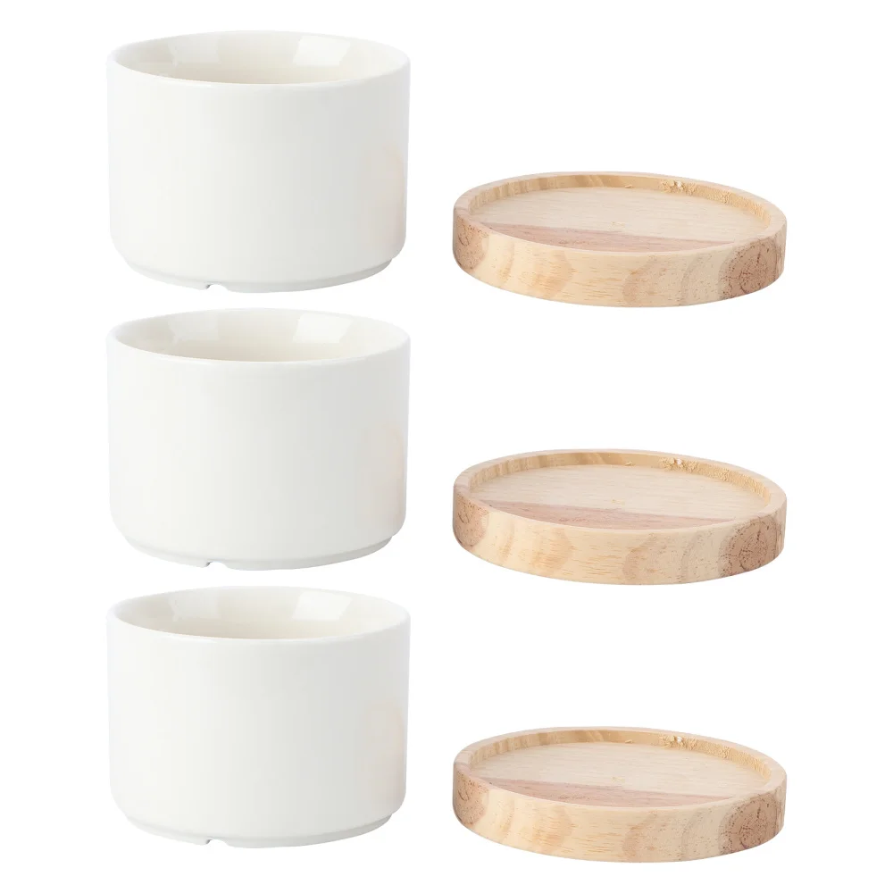 

3 Sets Ceramic Flower Pot Creative Plant Container Desktop Decoration with Tray