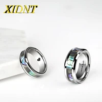 xidnt 8mm beveled inlay abalone shell stainless steel wedding ring natural resin for women men engagement jewelry