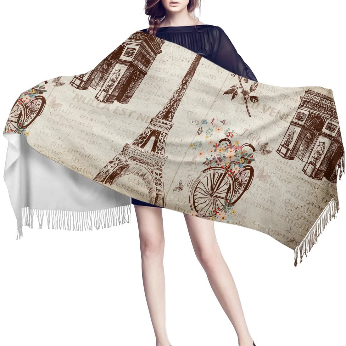 Зимний женский шарф теплая кашемировая ткань с изображением газеты Эйфелевой