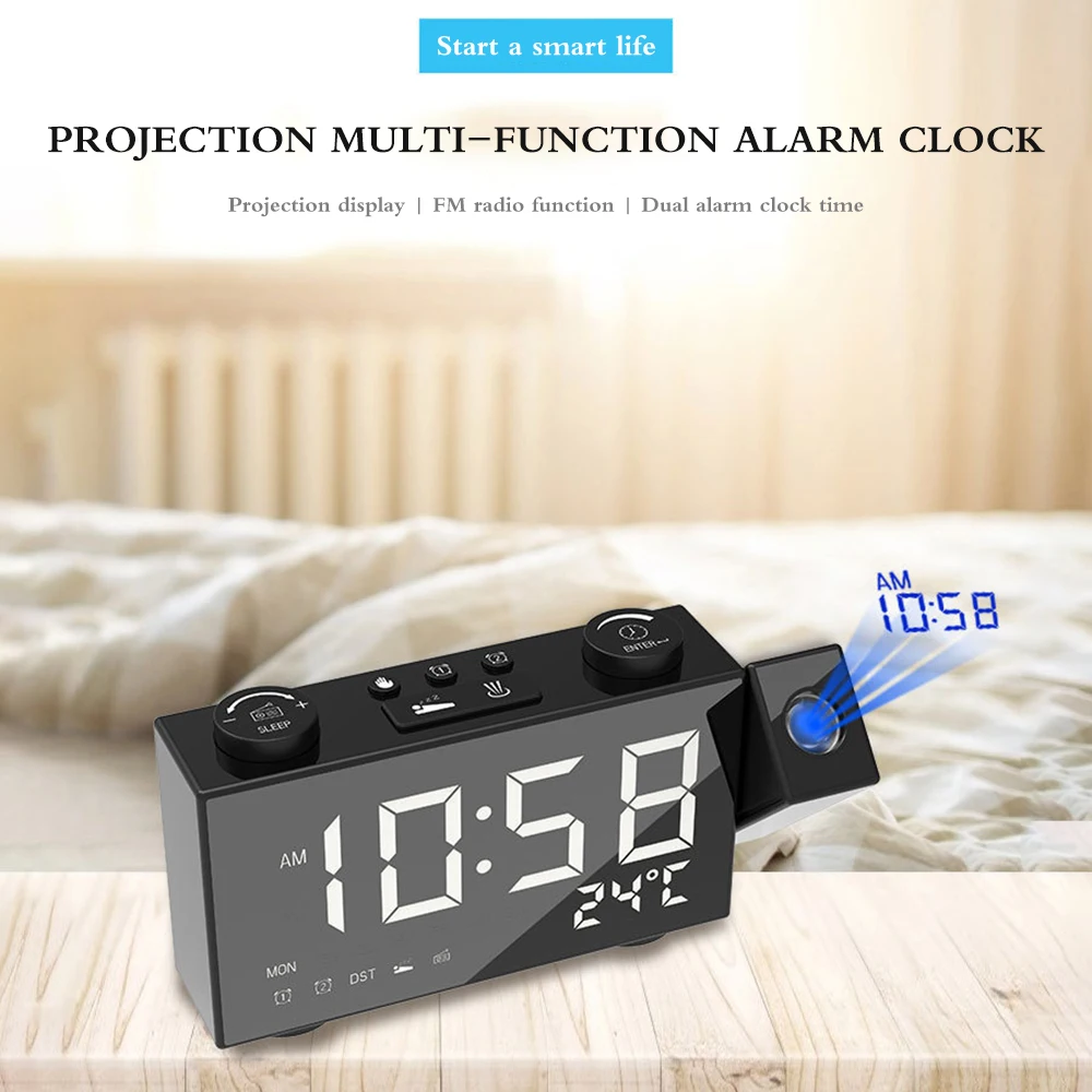 Многофункциональный проекционный Будильник Радио Led Проекция 180 градусов