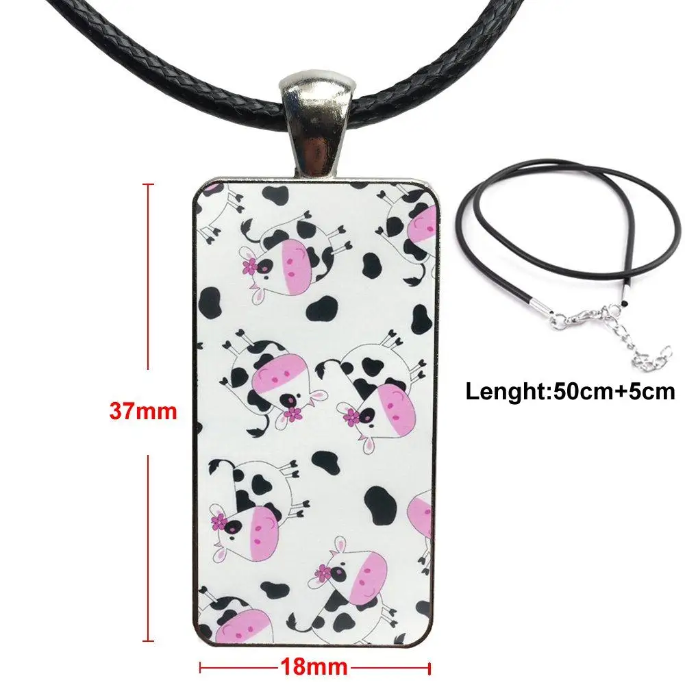 

Fashion Glass Cabochon Pendant Rectangle Necklace Choker Necklace Jewelry For Unisex Cow Face Head Funny Cartoon Animal
