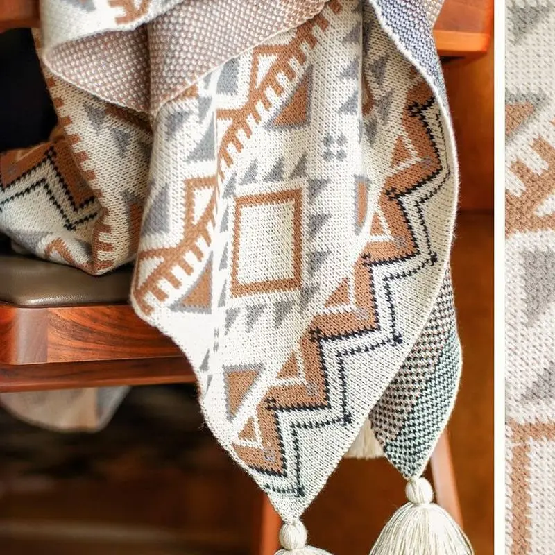 

Simple Knitted Wool Bohemian Shawl Blanket Acrylic Napping Winter Decoration Sofa Cover Warm Cozy Comfortable Breathable Healthy