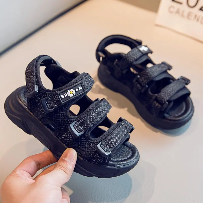 Сандалии Детские сетчатые с цветочным рисунком мягкие босоножки на липучке