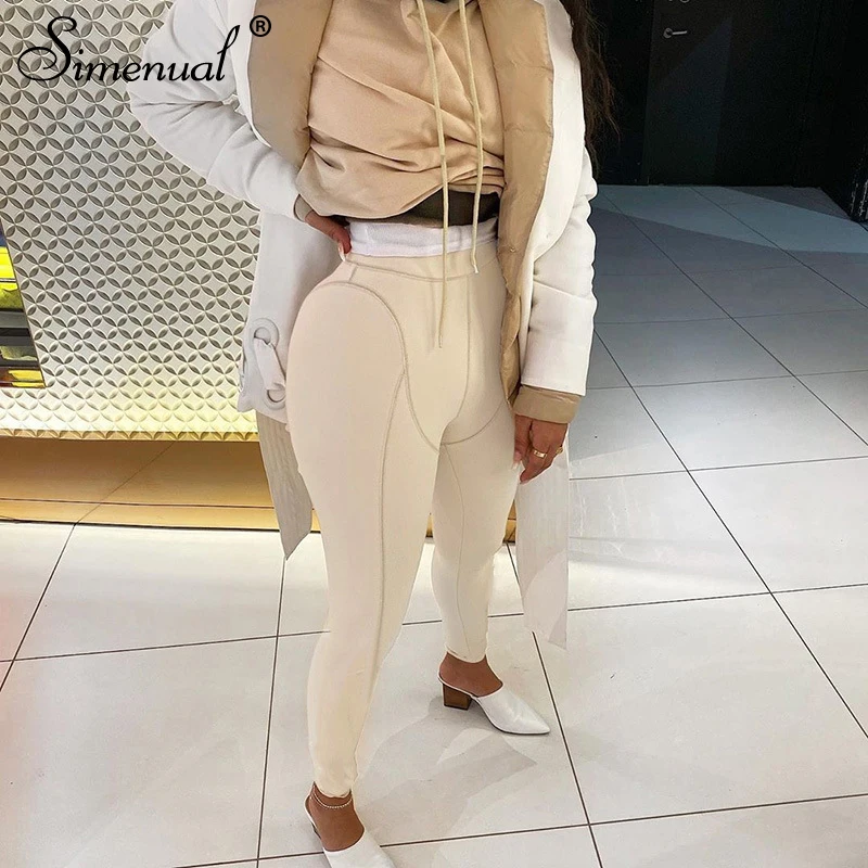 

Simenual Fitness Sportswear Stirrup Leggings Women High Waits Striped Workout Active Wear Push Up Seamless Leggins Skinny Casual