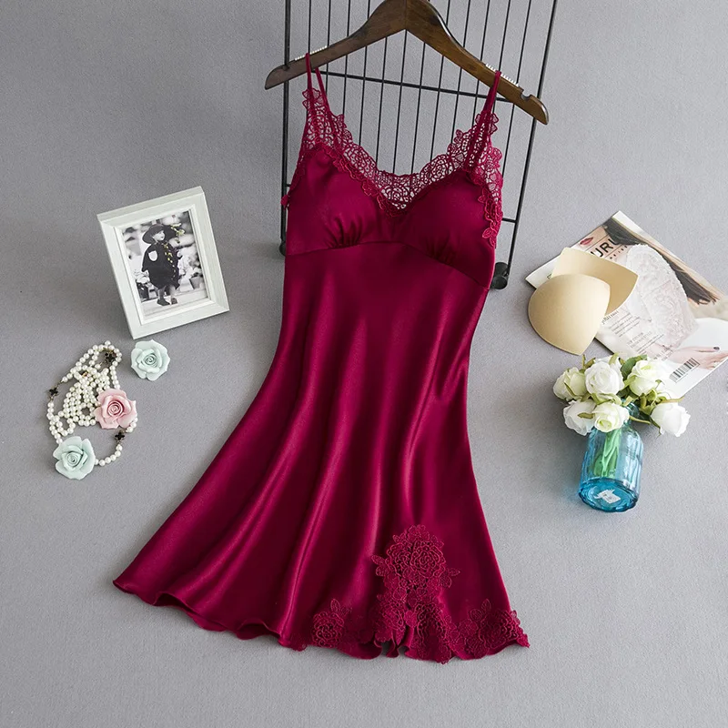 Сексуальная шелковистая Пижама ночная рубашка с V образным вырезом для женщин на
