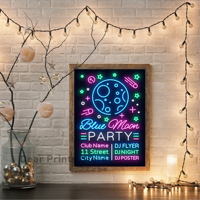 Яркая неоновая вывеска постер на холсте для вечеринки танцев диско настенные