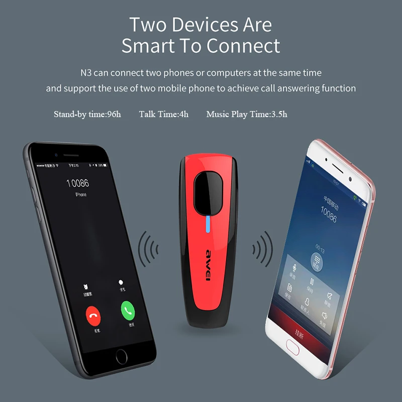 

AWEI N3 Wireless Bluetooth-compatible Earphone Cordless Business Headset With Mic Portable Earphones Earbuds For Mobile Phone