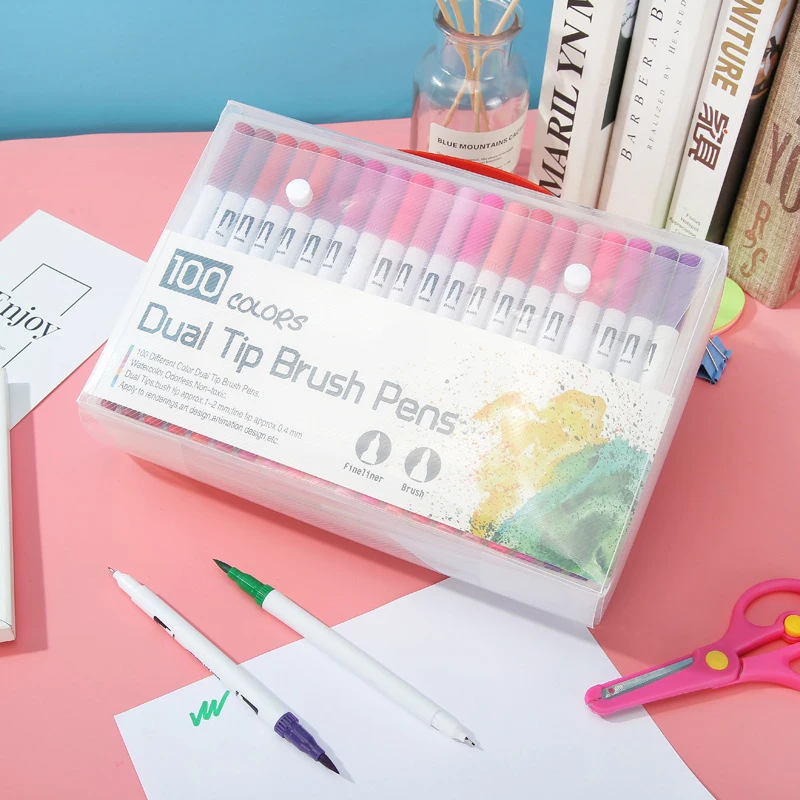 12/48/60/72/100/120 Farben Fin eliner Dual Tip Pinsel Kunst Marker Stift Aquarells tifte zum Zeichnen Malerei Kalligraphie Kunst zubehör – Detail 5