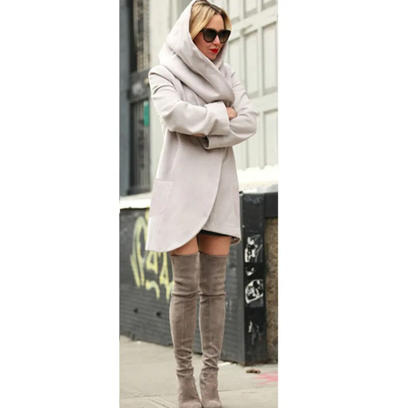 

Loose Woolen Coat with Pockets Temperament Women's Autumn and Winter Solid Color Long Sleeve Fashion