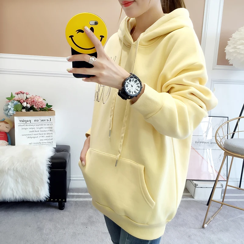 Толстовка с капюшоном Женская 2019 осень и зима корейский сплошной цвет молодых