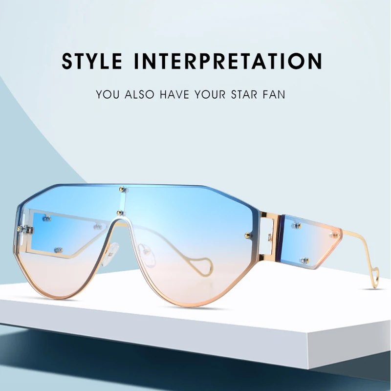 

2020 oversized sunglasses ladies fashion cool unique shield style rivet sunglasses side mirror UV400