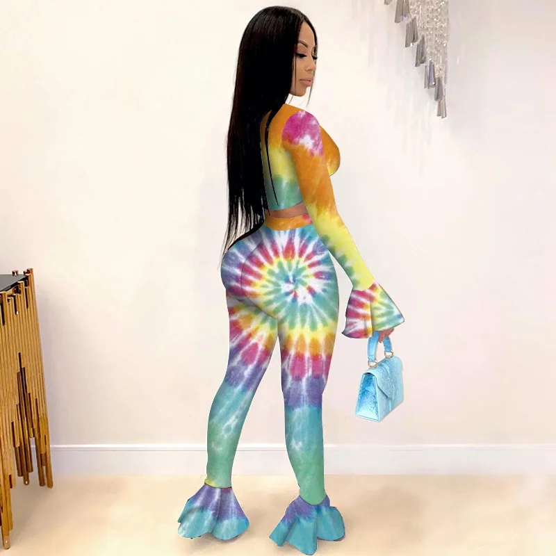 

2020 Autumn Sexy Two Piece Set Outfits for Woman Flared Pants Set Tracksuit 2 Piece Set Female Mesh Tight Sweat Suits