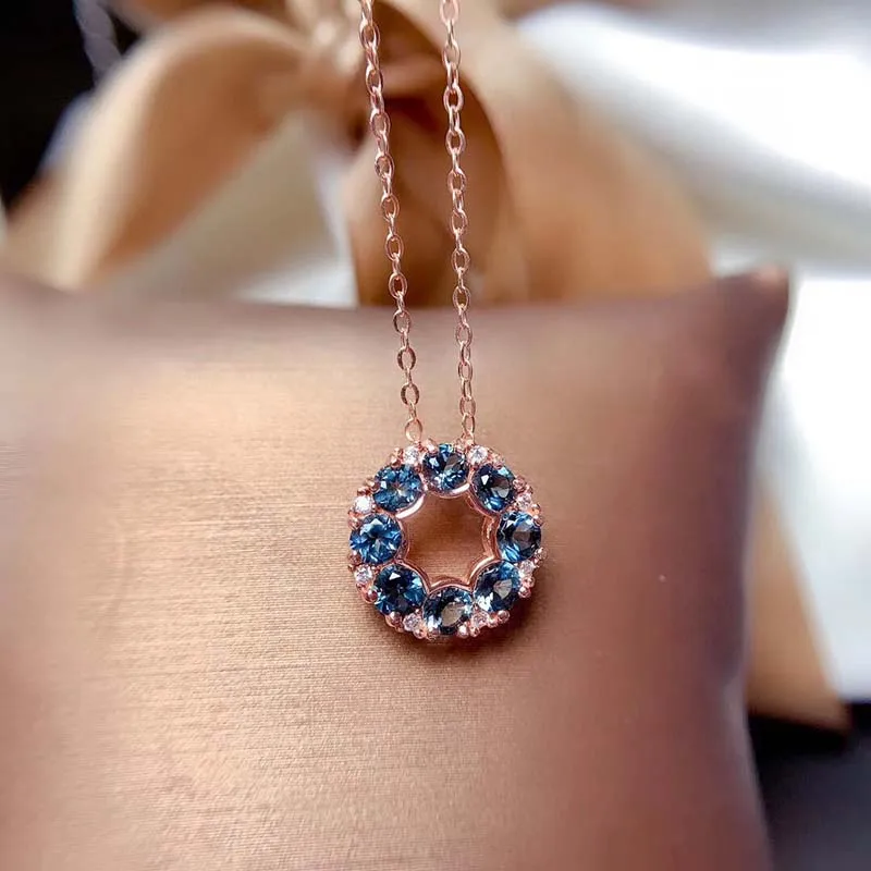 S925 Серебряный Натуральный Лондон Голубой топаз ожерелье Подвеска для женщин