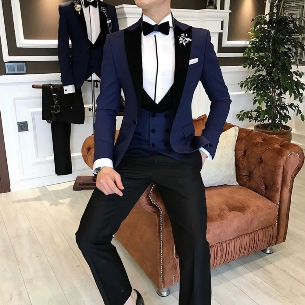 

2021 Newest Fashion Navy Blue Costume Homme Business Mens Suits Wedding Suits For Men Ternos Masculinos Slim Fit Tuxedos 3 Piece