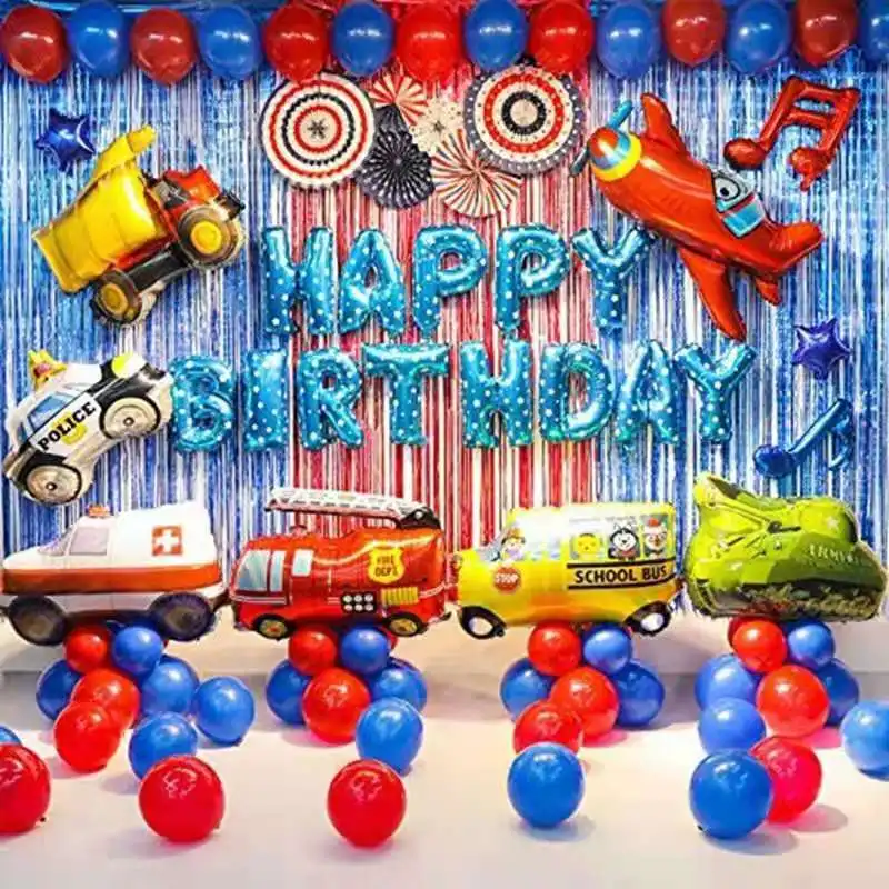 

Traffic party car aluminum foil balloon set truck ambulance police car school bus fire truck boy birthday party decorations