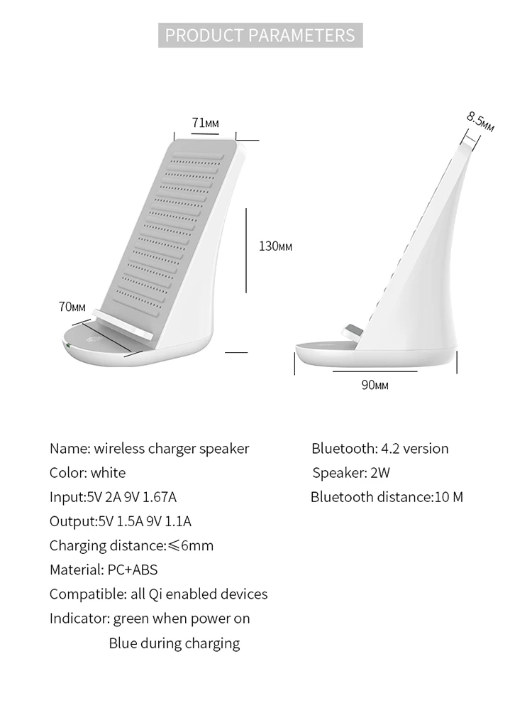 FIMILEF Bluetooth динамик с беспроводным зарядным устройством для быстрой беспроводной зарядки док-станция для iPhone X/8 samsung Note 8 смартфон