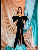 fashion sexy prom dress off the shoulder puff sleeves sweetheart floor length high split prom dresses custom made plus size