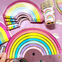 omilut colorful rainbow plates cups rainbow unicorn birthday party decor baby shower 1th birthday gift for child supplies decor