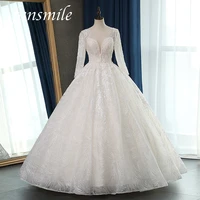 fansmile long sleeve quality vestido de noiva lace wedding dresses 2020 plus size customized wedding gowns bridal dress fsm 063f