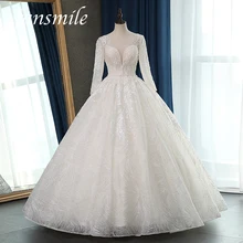 Fansmile с длинным рукавом качество Vestido De Noiva Кружева Свадебные платья размера плюс Индивидуальные свадебные платья свадебное платье FSM-063F