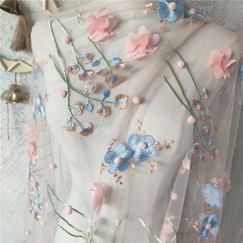 

5 ярдов, 3D Цветочная кружевная ткань, свадебное платье, платье для выпускного вечера, поставка «сделай сам», ширина 130 см