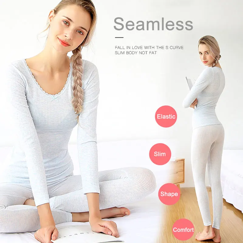 Модные пижамы Женский комплект тонкое Полосатое высокоэластичное термобелье