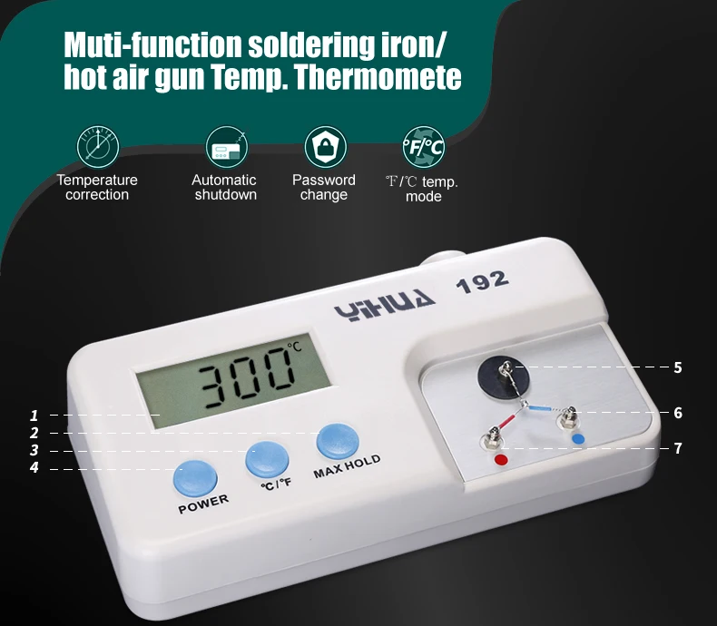 YIHUA 192 ЖК-дисплей де температура цифровой Сенсор de instrumento ironthermometer testador de Solda пистолетного де Ar Quente Цельсия Fahren