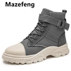 Ботинки Mazefeng мужские с мехом, брендовые парусиновые полусапожки, зимняя рабочая обувь, милитари, зимние боты для мужчин, Mazefeng, черные