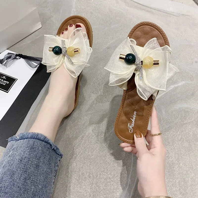 

Women's Sandals Summer 2021 Luxury Female Korean Style Slippers Butterfly KnotLadies Fashion Outside Modern Shoes
