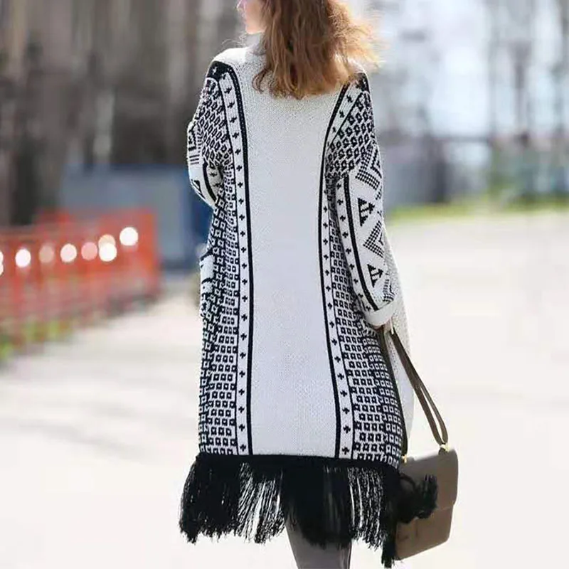 Осенне-зимнее шерстяное пальто женские с бахромой свитер большого размера