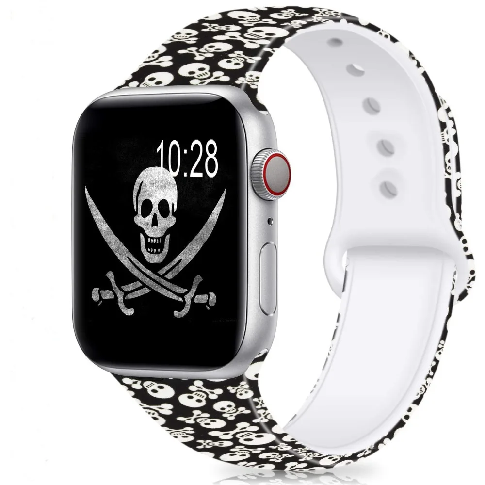 Ленты с цветами для Apple Watch 38 мм 40 мм 42 мм 44 мм, леопардовые силиконовые Печатные Сменные браслеты для iWatch серии 5 4 3 2