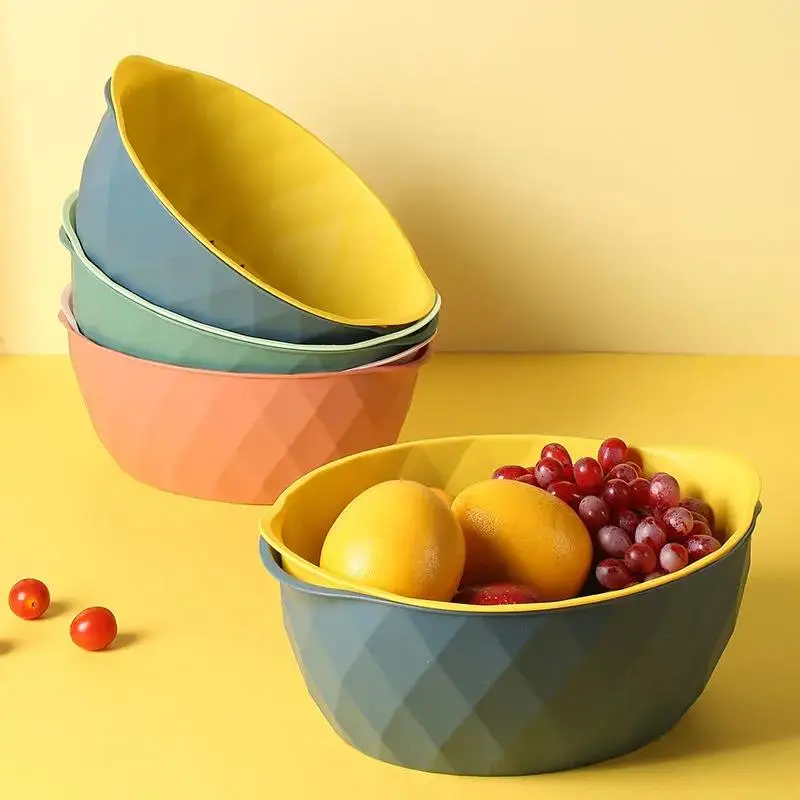 Дренажная корзина пластиковый поднос для фруктов двухслойная овощей в гостиную