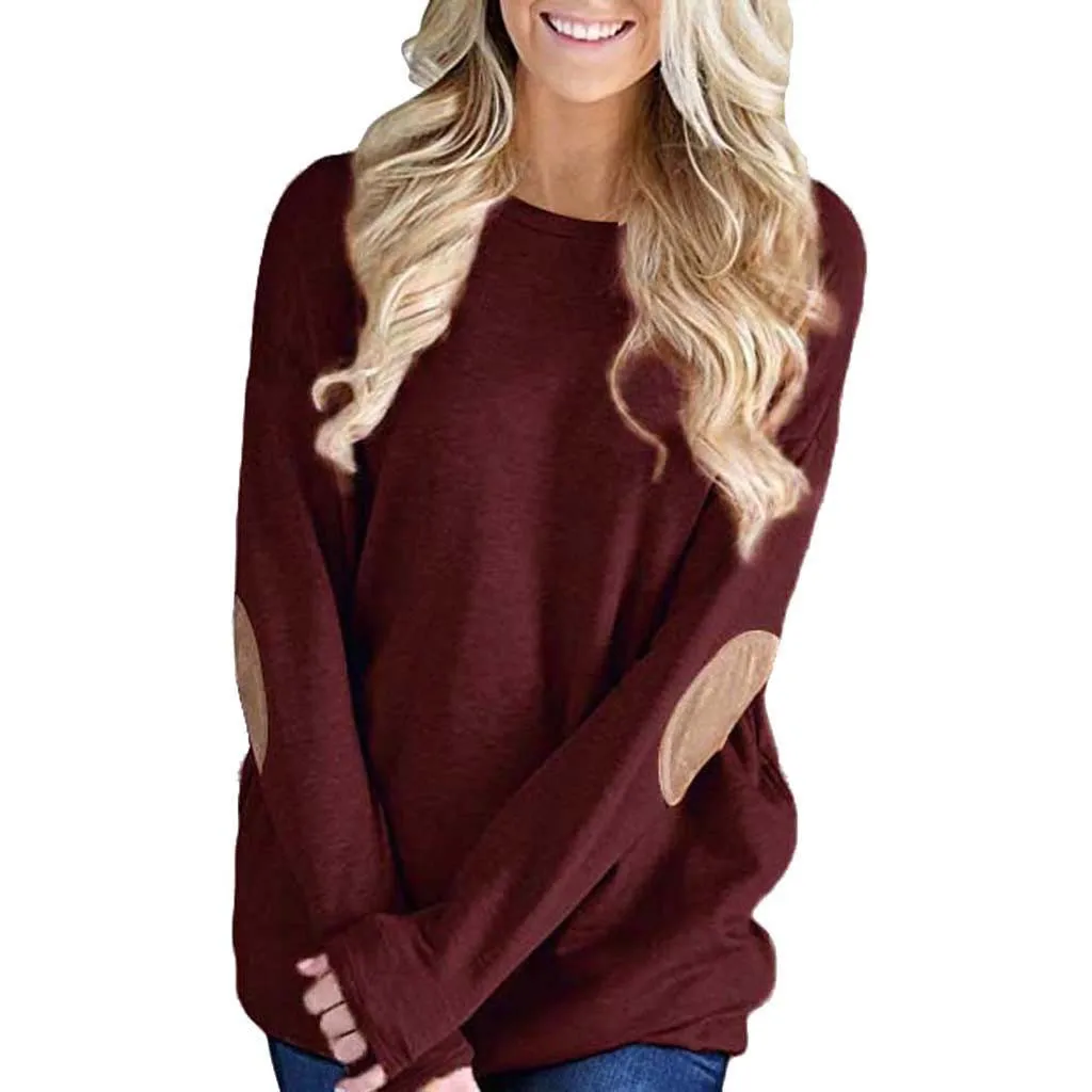 High Recommend Fashion Women Loose Long Sleeve Shirt Solid Patchwork Bottom T-Shirt Tops Clothing | Женская одежда