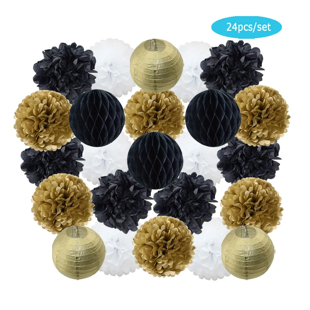 Набор из 24 круглых бумажных фонариков золотистого/серебристого цвета 8/10/12 дюймов