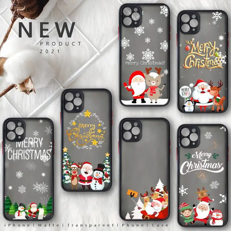 

Merry christmas happy deer Phone Case black matte transparent For iPhone 7 8 x xs xr 11 12 13 pro plus mini max Clear Funda
