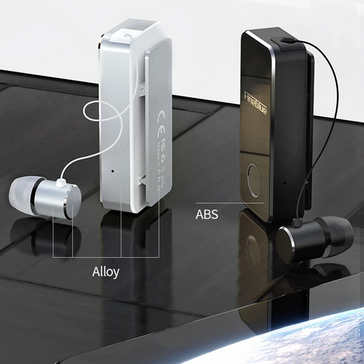 

Portable Wireless BT Clip-On Earphone Retractable Handfree Headset Vibration Alert USB Charging Cable Support Battery Display