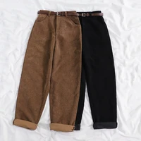 new 2021 women spring corduroy pants high waist autumn vintage korean wide leg pants elegant belt loose cotton streetwear