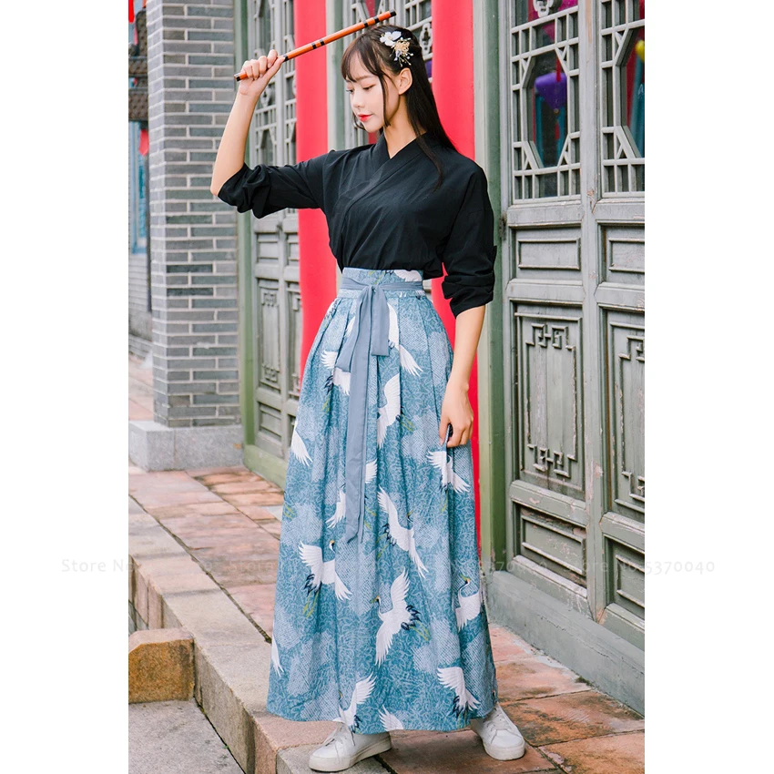 Японский стиль женские юбки с высокой талией восточные китайские принты