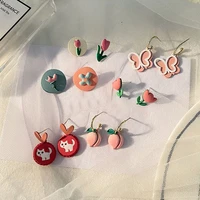 ins pink stud earrings butterfly peach flower earrings healing gentle fairy earrings cute sweet exquisite earrings gift friends