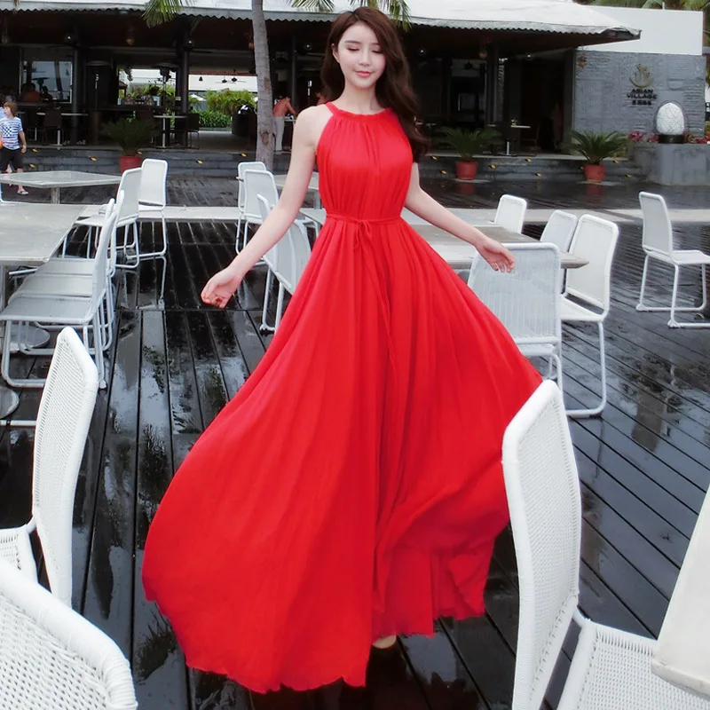 

Summer 2019 Chiffon Beach Skirt, Summer Bohemia Long Skirt, Suspended Holiday Dress, Large Size Female Redmaxi dresses